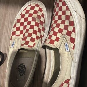 Vans Red and Cream Checkered Slip-Ons
